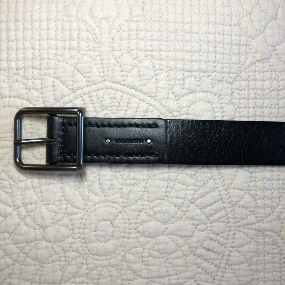 ALL SAINTS NWT Men’s Black 35 mm Flat Strap Square Buckle Leather Belt Size 42